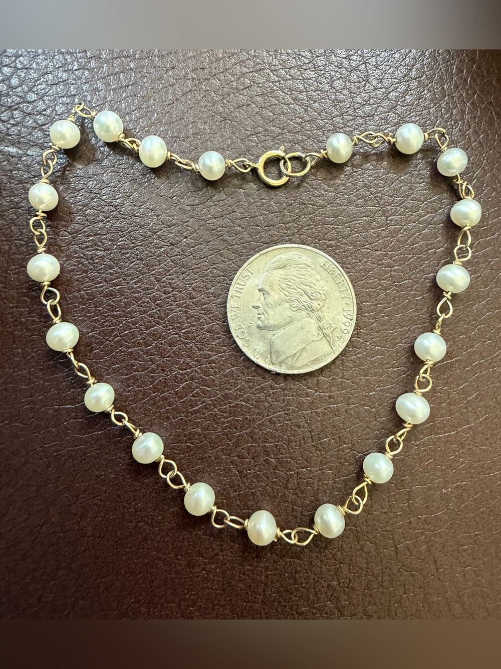Pearl 14k gold 9 inches long bracelet